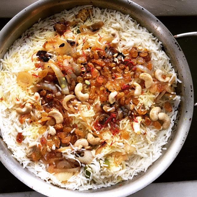 Hyderabadi Vegetarian Biryani with Tart Dried Cherries - Indian As Apple Pie