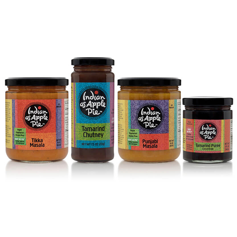 Four sauces: Tikka Masala, Punjabi Masala, Tamarind Chutney & Tamarind Puree